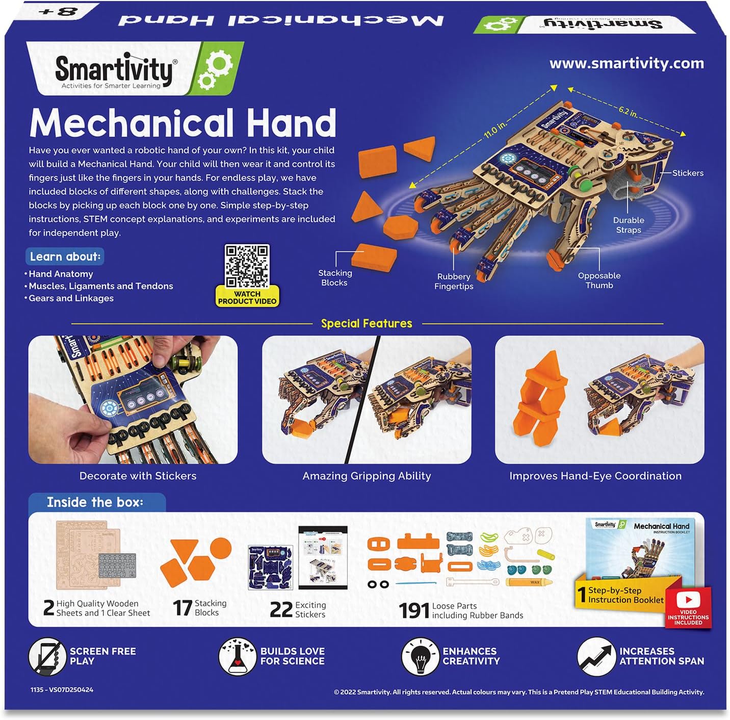 Smartivity DIY Robotic Mechanical Hand STEM Toy for Kids 8-14 Years Old | Parents Choice Award Winner I Birthday Gift for Kids | Engineering Kit for 8, 9, 10, 11, 12, 13, 14 Years Old Boys & Girls