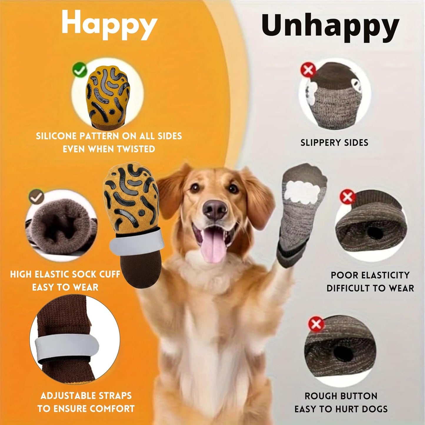 Double Sides Non-Slip Dog Socks to Prevent Licking Paws - Anti-Slip, Strong Traction for Paw Protector, Senior Dogs, Hardwood Floors, Dog Booties with Extra Thick Grippy Socks - Size Medium (4 Socks)