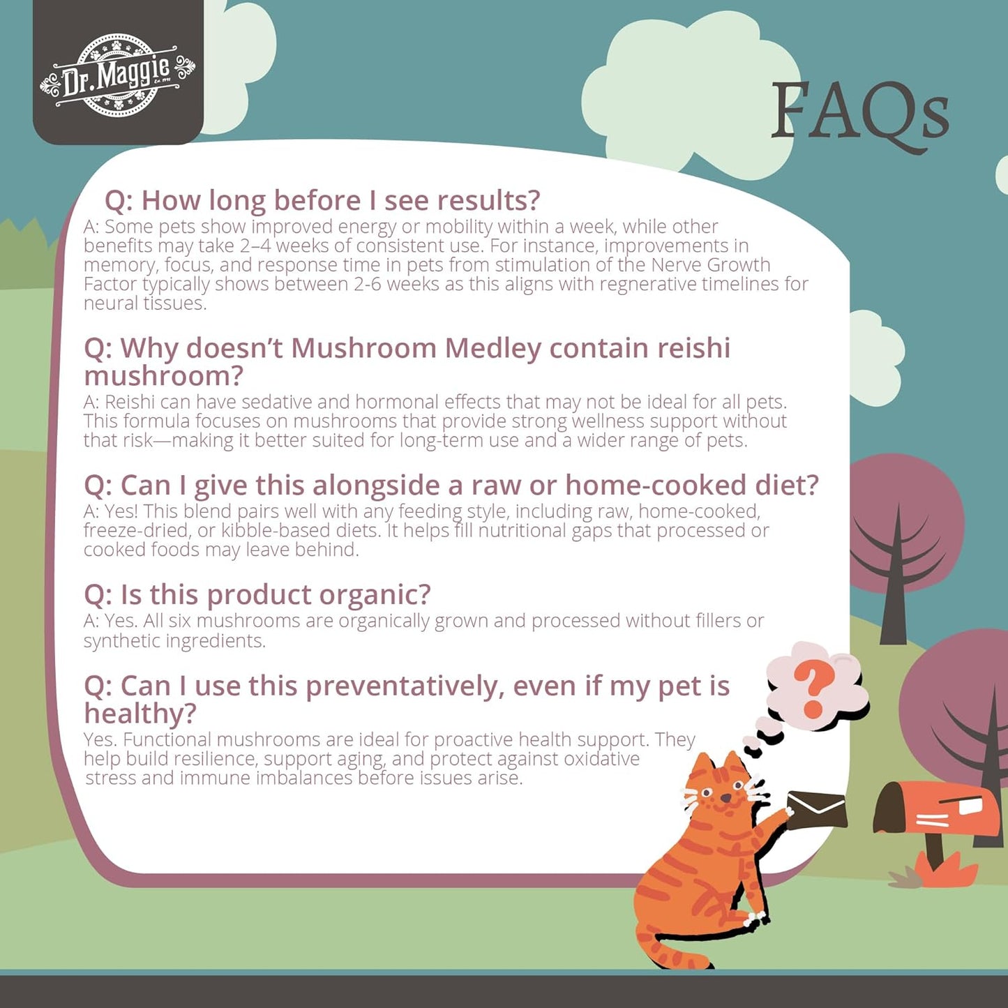 Dr. Maggie Mushroom Medley | Organic Mushroom Powder with Cordyceps Maitake Shiitake Chaga Turkey Tail and Lions Mane for Dogs and Cats | 88g