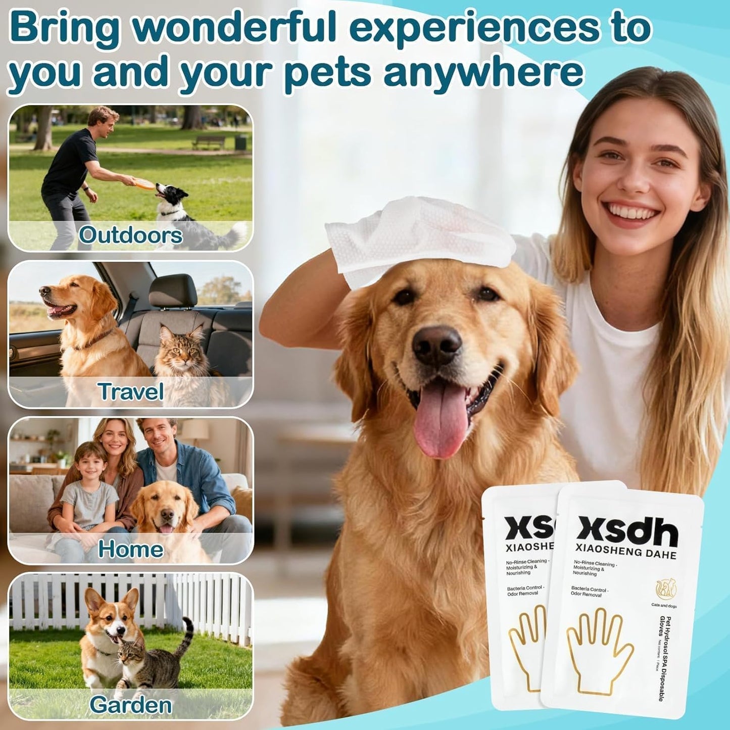 8PCS Pet Glove Wipes for Dogs Individual Pet Cleaning Gloves,Gentle Hydrating & Nourish Fur,Grooming Gloves for Dog & Cat Fur Horse Coat Care,Pet Bathing Wipes for Daily Care,Travel