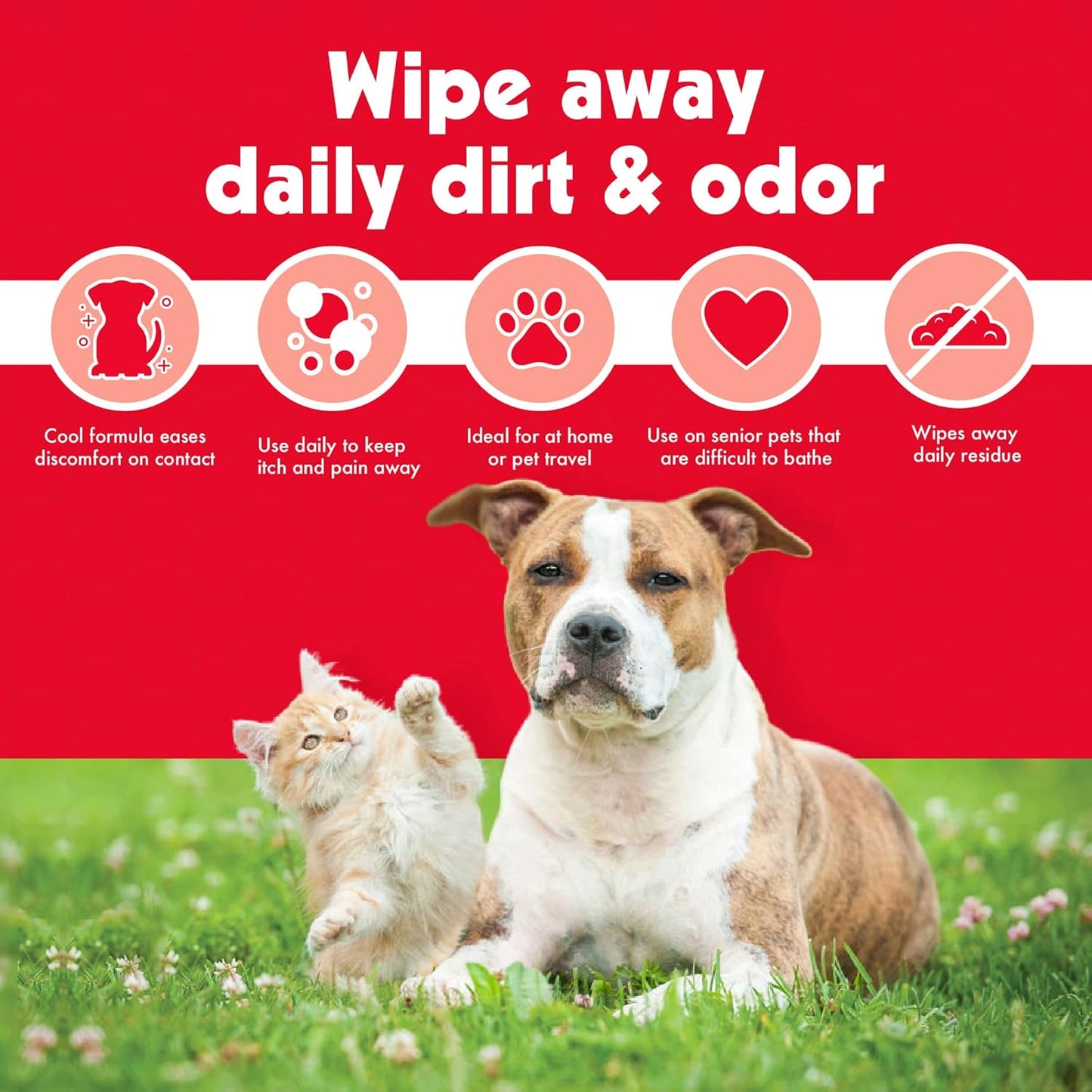 Petkin Anti Itch Wipes for Dogs and Cats, 60 Wipes, 2 Pack - Soothes Hot Spots, Skin Irritations and Scratching - Bitter Taste Stops Licking and Chewing - Super Convenient, Ideal for Home or Travel
