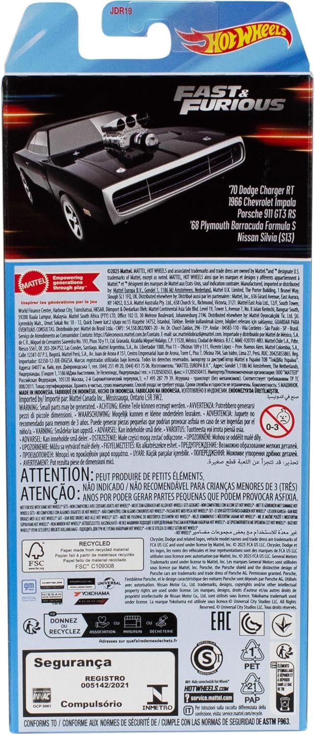 Hot Wheels Fast & Furious Toy Cars, Set of 5 1:64 Scale Die-Cast Vehicles Inspired by & Seen in The Fast Movies