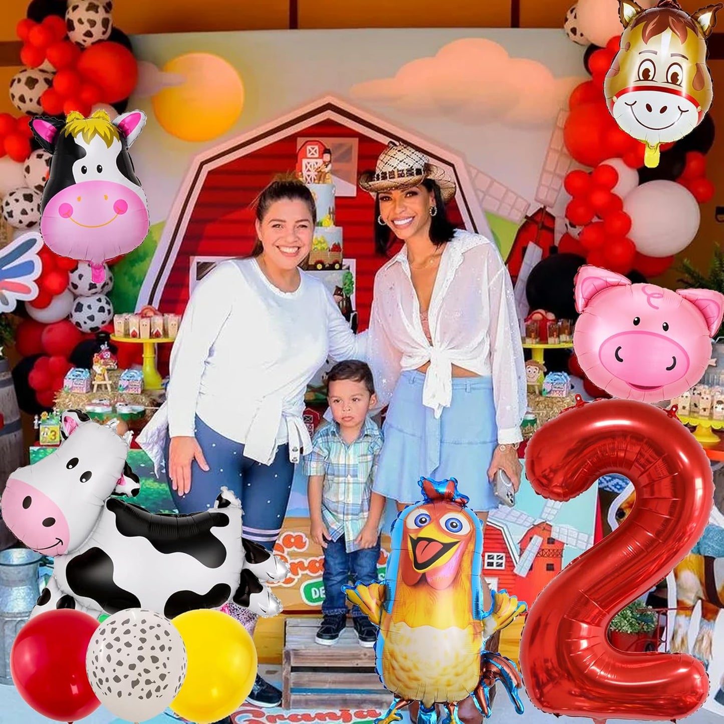 Farm Birthday Party Supplies 2 Year Old Farm Balloons Set Includes Round Farm Animal Letter Number 2 Foil Latex Balloons, Suitable for Farm Party