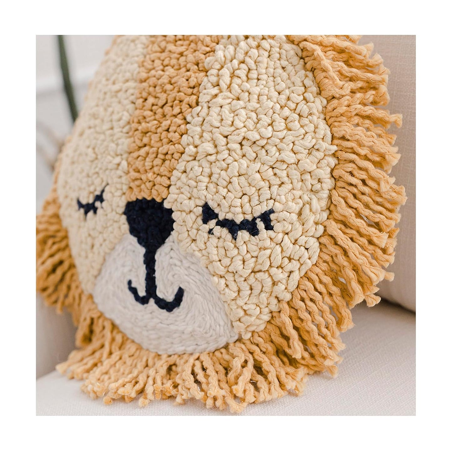 Crane Baby Pillow, Decorative Round Animal Pillow for Nursery and Toddler Rooms, Lion, 12" x 12"