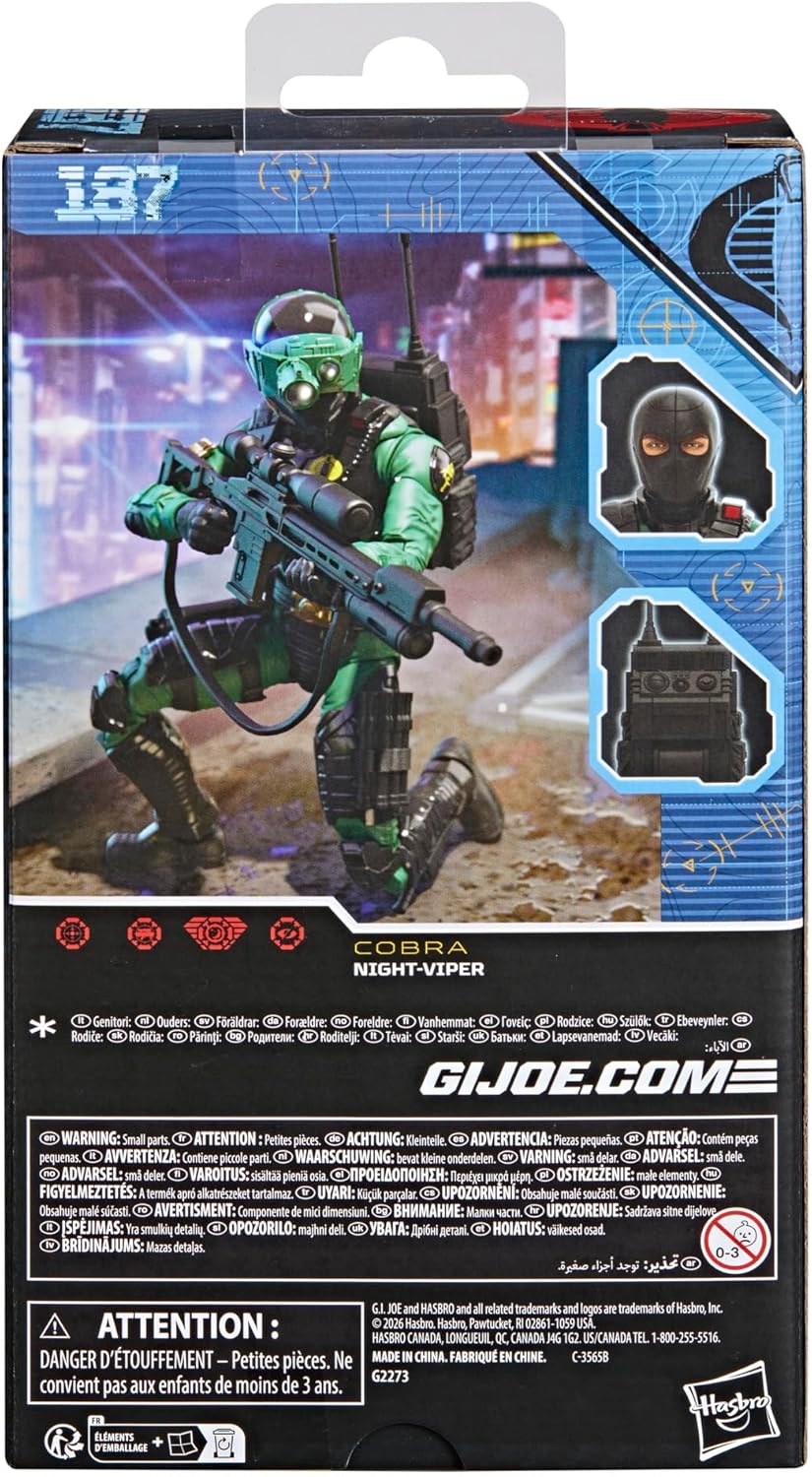 G.I. Joe Classified Series #187, Night-Viper, Collectible 6 Inch Action Figure with 7 Accessories