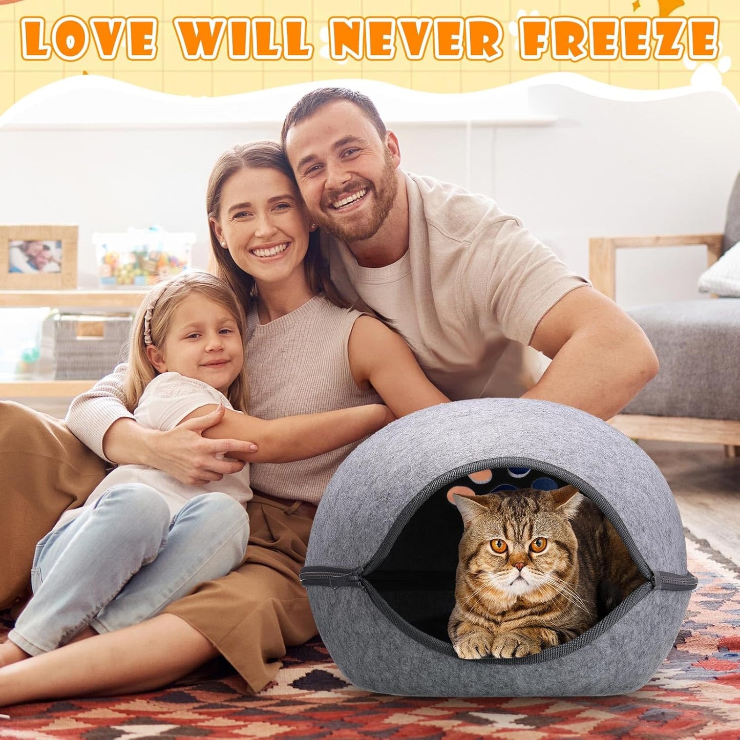 Heated Cat Bed, Indoor Heated Cat Cave, Warmer Thermal Pet Bed with Removable Waterproof Heater for Kitty Small Dogs Gray (18.1 x 15 x 9.8 Inches)