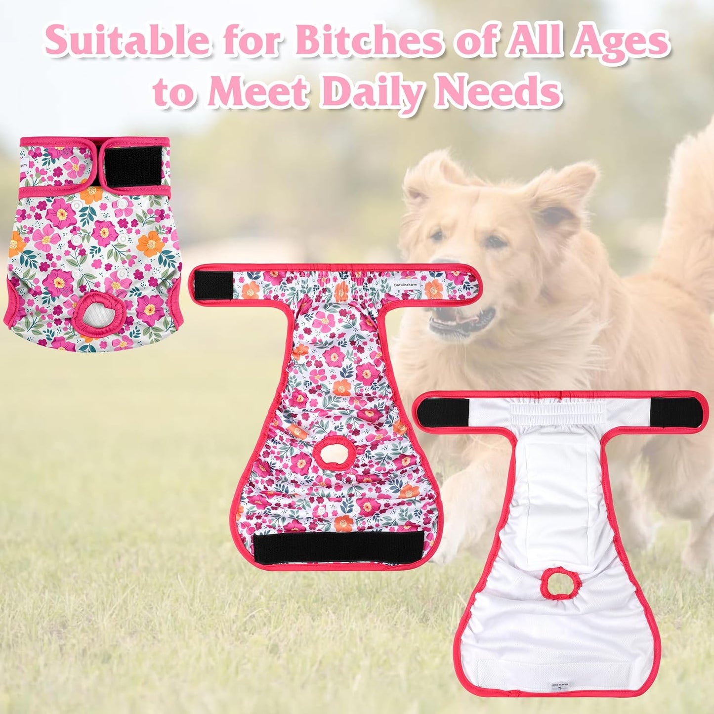 5 Pack Reusable Diapers for Doggie, Highly Absorbent Dog Diapers Female for Pet with Incontinence or Frequent Urination, X-Large Dog Diapers Female, Flowers