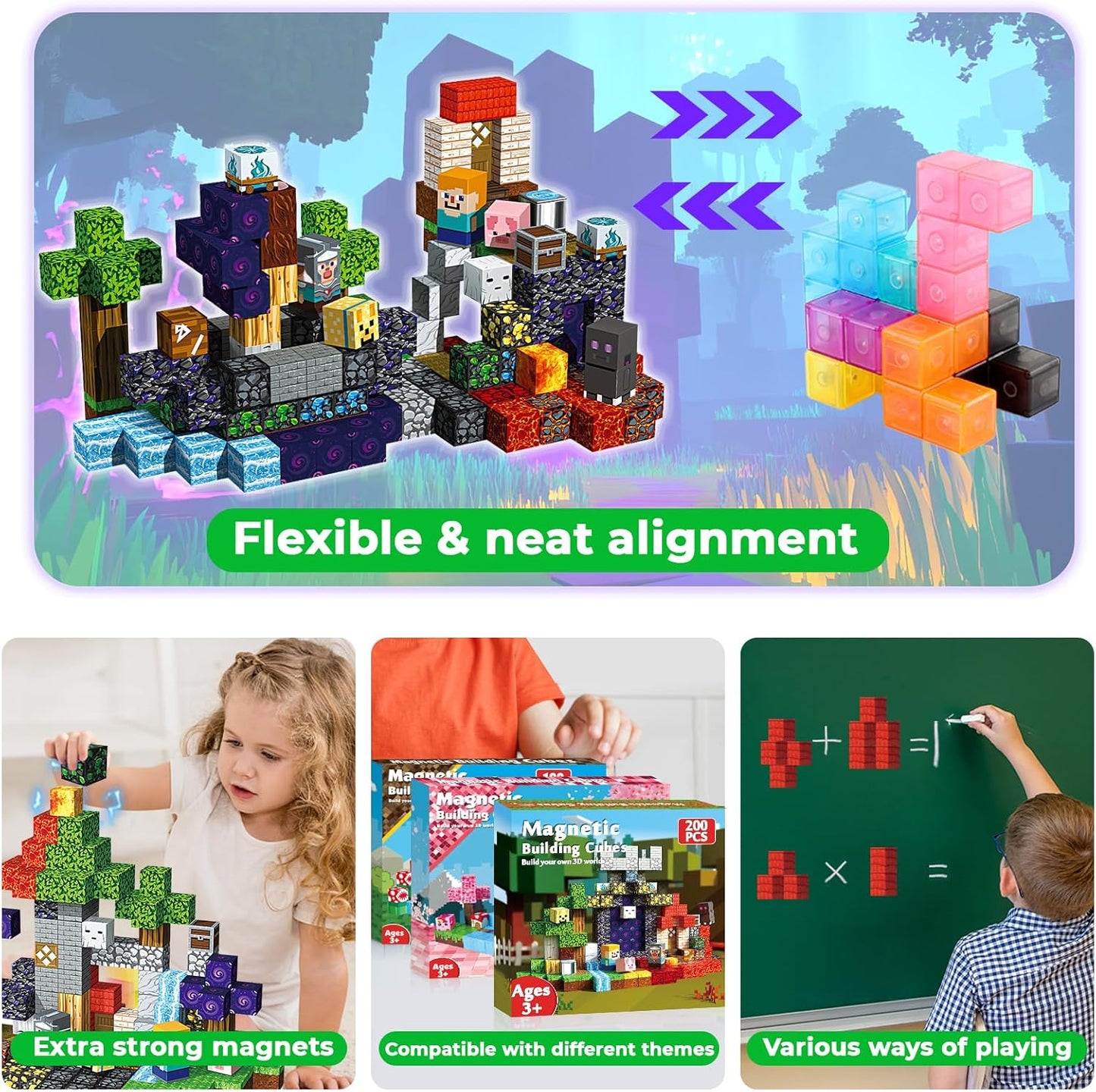 200 PCS 0.8in Magnetic Blocks - Easter Toys for Kids, Magnet Blocks, Stacking Magnetic Cubes, School STEM Toys Birthday Gifts for Boys and Girls Age 3+ Years Old (Theme: Portal)