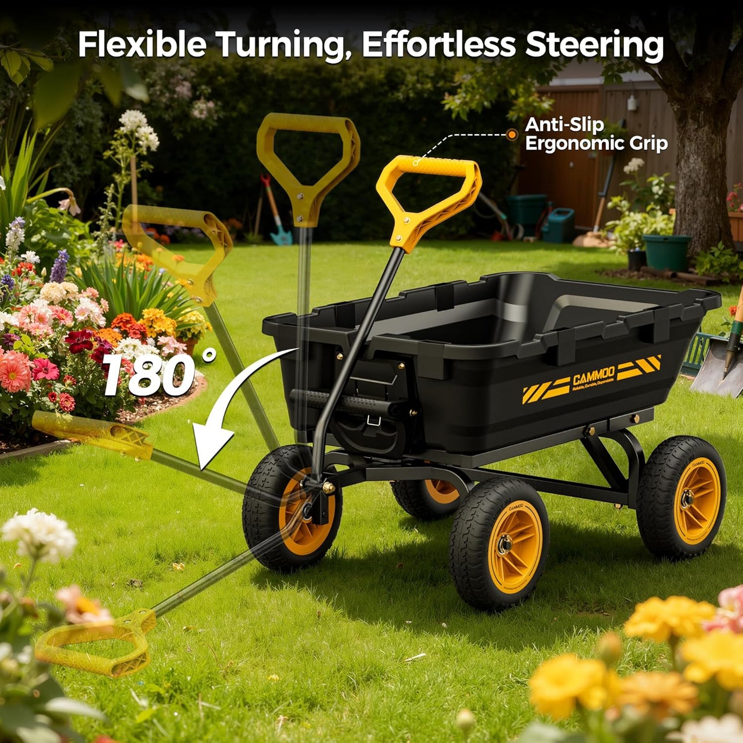 10in NO-FLAT TIRES 900lb Heavy-Duty Garden Dump Cart DIY Expandable Capacity Over 4 Cu.Ft. Utility Wagon with Quick-Release Dumping & Prime Grade 100% Virgin Polypropylene-Not Recycled Material