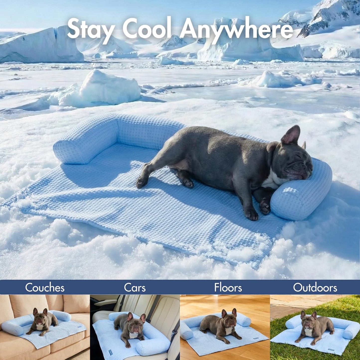 Spark Paws Cooling Couch Cover Dog Bed, Furniture Protector Mat, Non-Toxic Washable Pet Cooling Pad for Large & Small Dog - Waffle Blue - Size XL