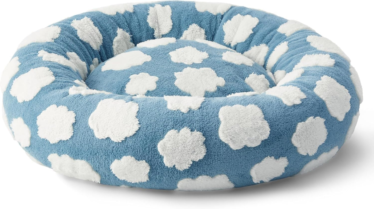 Lesure Shown on TV Donut Dog Beds Large Size Dog - XL Calming Round Sofa as Present for Pets with Washable Cover, Orthopedic Home Decor Bed with Jacquard Shaggy Plush & Anti Slip Bottom, 36 Inch,Blue
