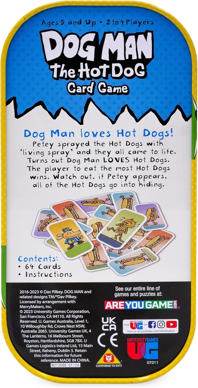 University Games Dog Man Hot Dog Card Game in a Tin , The Fast and Frenzied Collection Game for Kids Featuring Art from the Dog Man Books by Dav Pilkey, for Players Ages 6 and Up