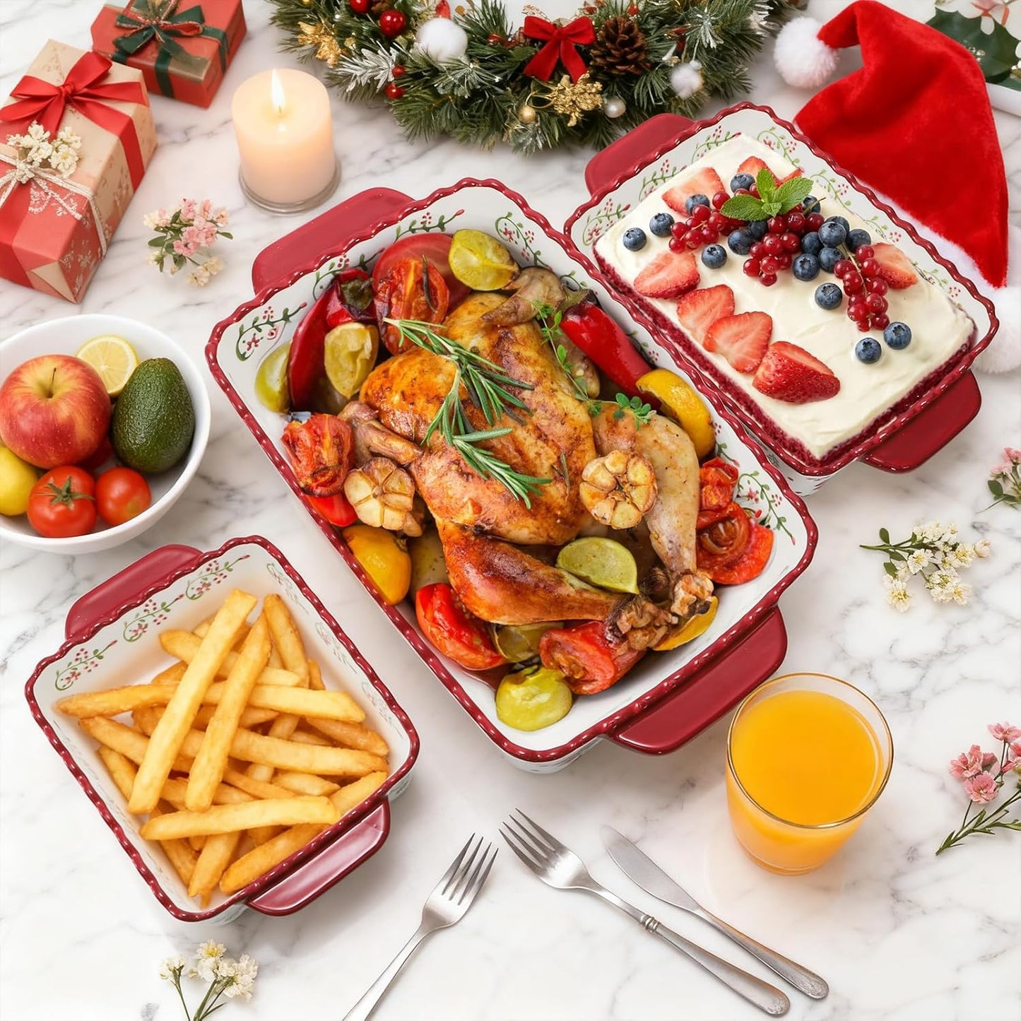 Coloch 3 Pack Ceramic Baking Dishes, Rectangular Bakeware Set Hand-painted Lasagna Pan Porcelain Serving Bakeware for Pasta, Chicken, Kitchen, Banquet, Microwave and Dishwasher Safe