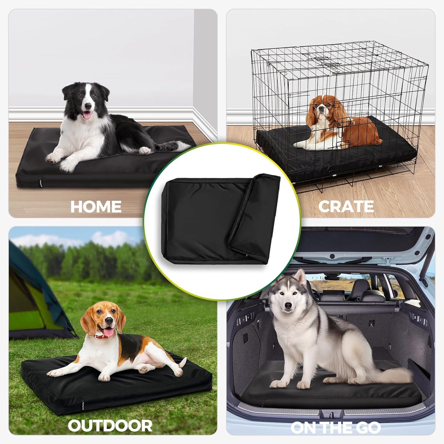 Waterproof Dog Bed Cover Replacement Washable, Easy to Clean, Pet Hair Resistant, Heavy Duty Oxford, Zipper Closure, Indoor/Outdoor Use, Fits 36 Inch Dog Crate - Large, 35"x 22"x 3.5", Black
