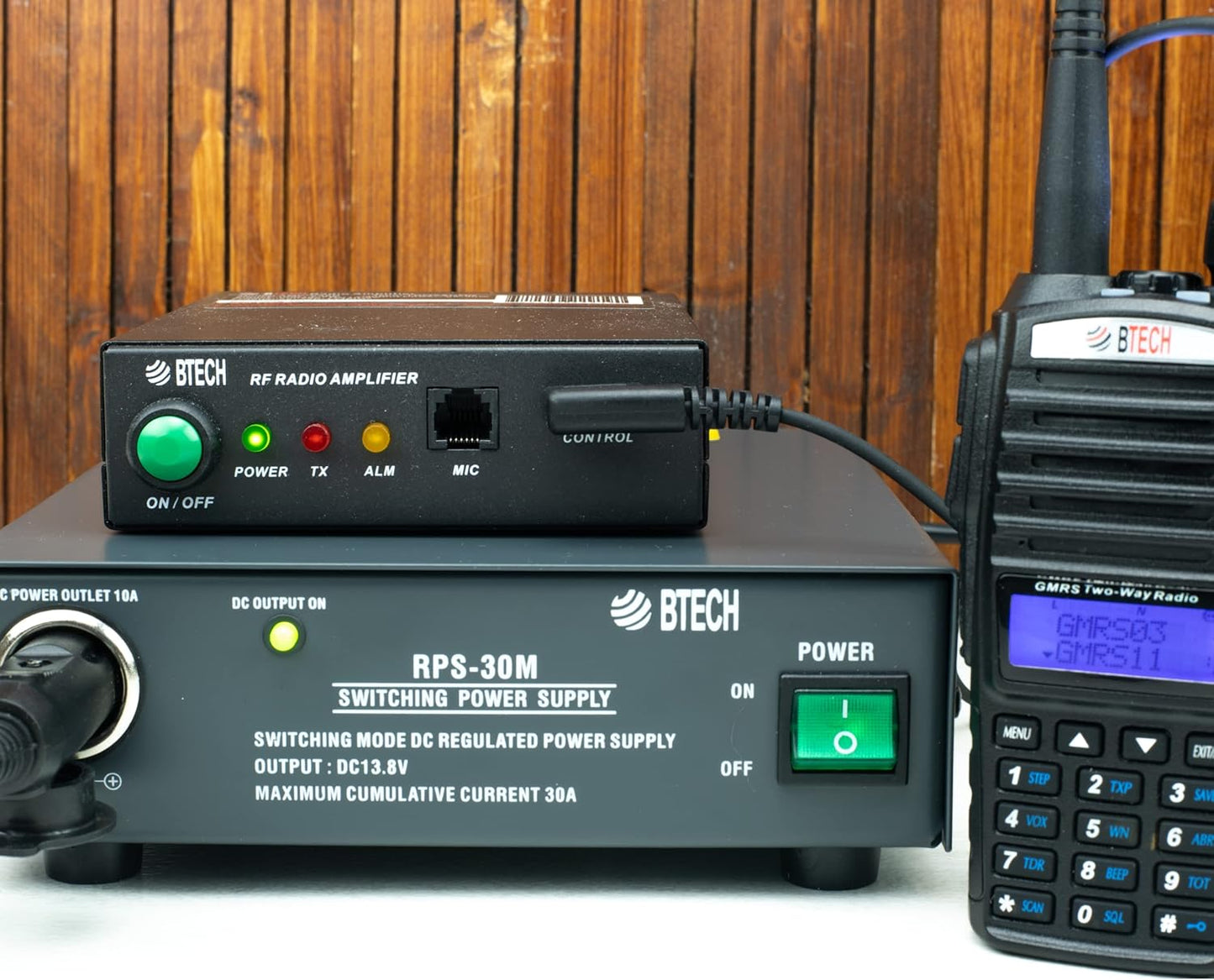 BTECH RPS-30M 30 Amp Compact Regulated Bench Power Supply - 13.8V AC-to-DC Converter with Screw Terminals & Cigarette Plug Output