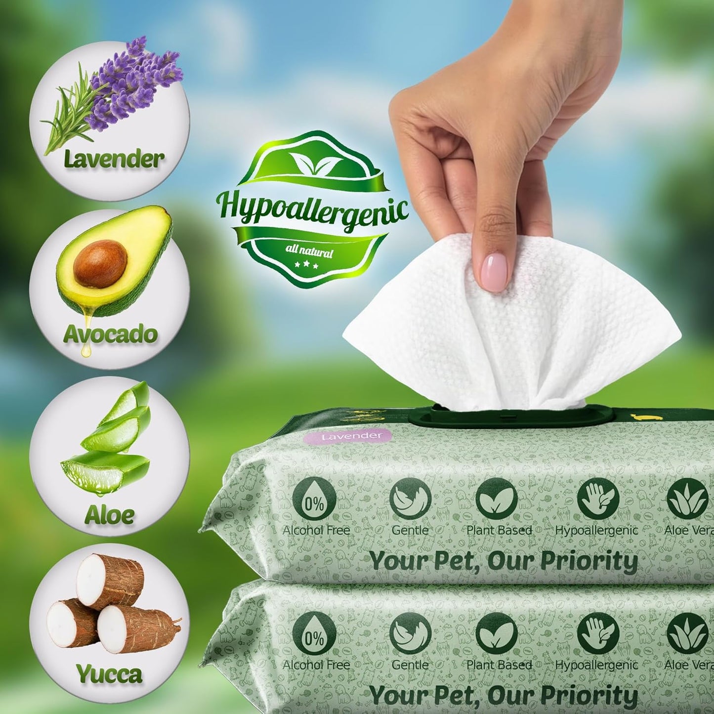 Pet Wipes for Dogs and Cats – Hypoallergenic Dog Wipes for Cleaning & Deodorizing Paws and Butt, Grooming & Hydrating Body, Ears and Face, Lavender Scent, 400 Pack