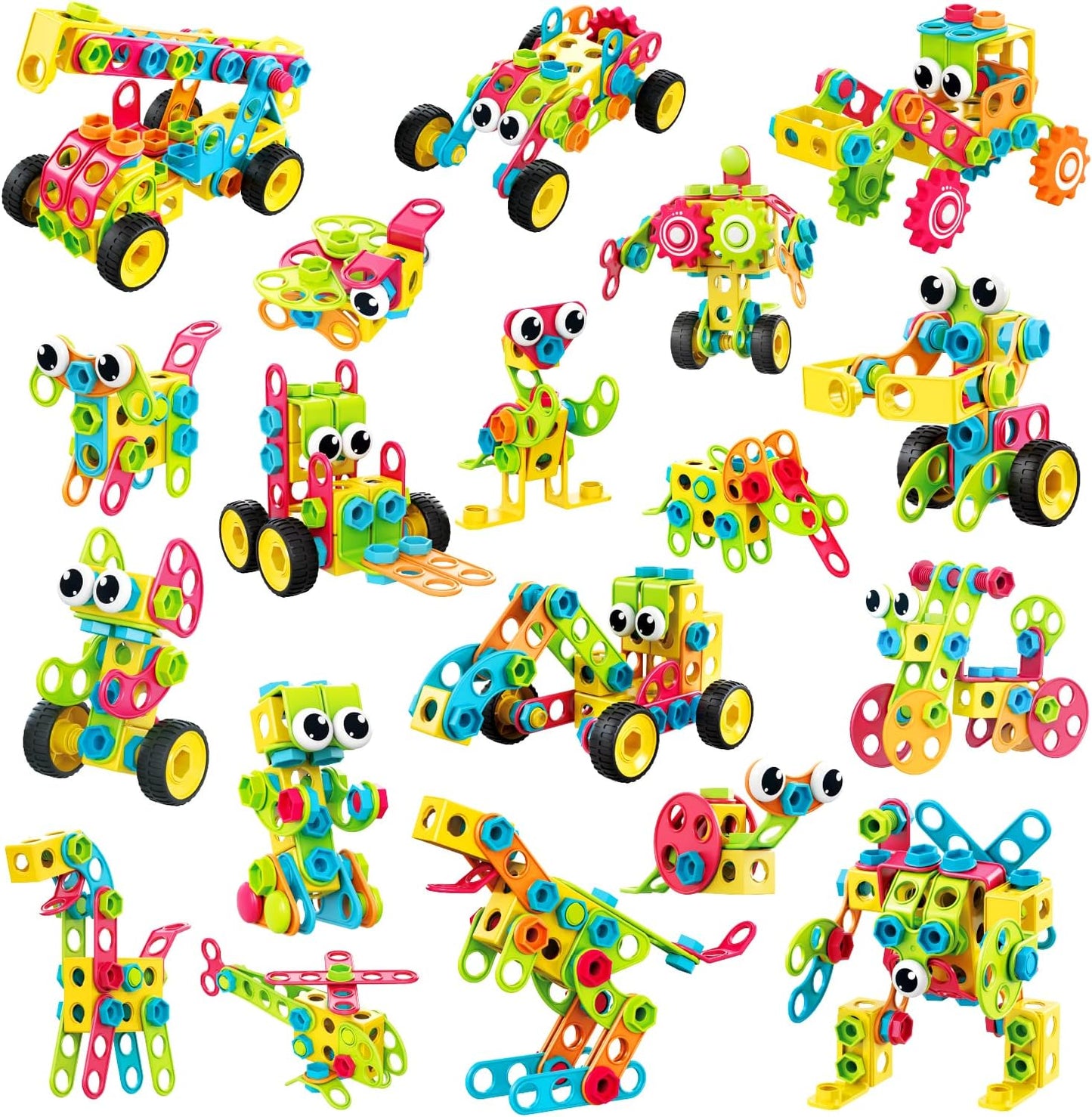 NXONE 195 PCS Educational STEM Toys for Boys and Girls Ages 3 4 5 6 7 8 9 10 Construction Building Blocks Toy Building Sets Kids Toys Creative Activities Games with Storage Box