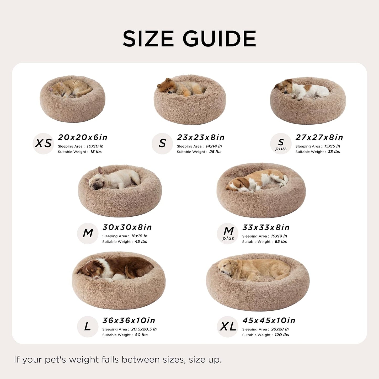 Bedsure Calming Dog Beds Large Sized Dog - Donut Washable Large Pet Bed, 36 inches Anti-Slip Round Fluffy Plush Faux Fur Dogs Bed, Fits up to 80 lbs Pets, Camel