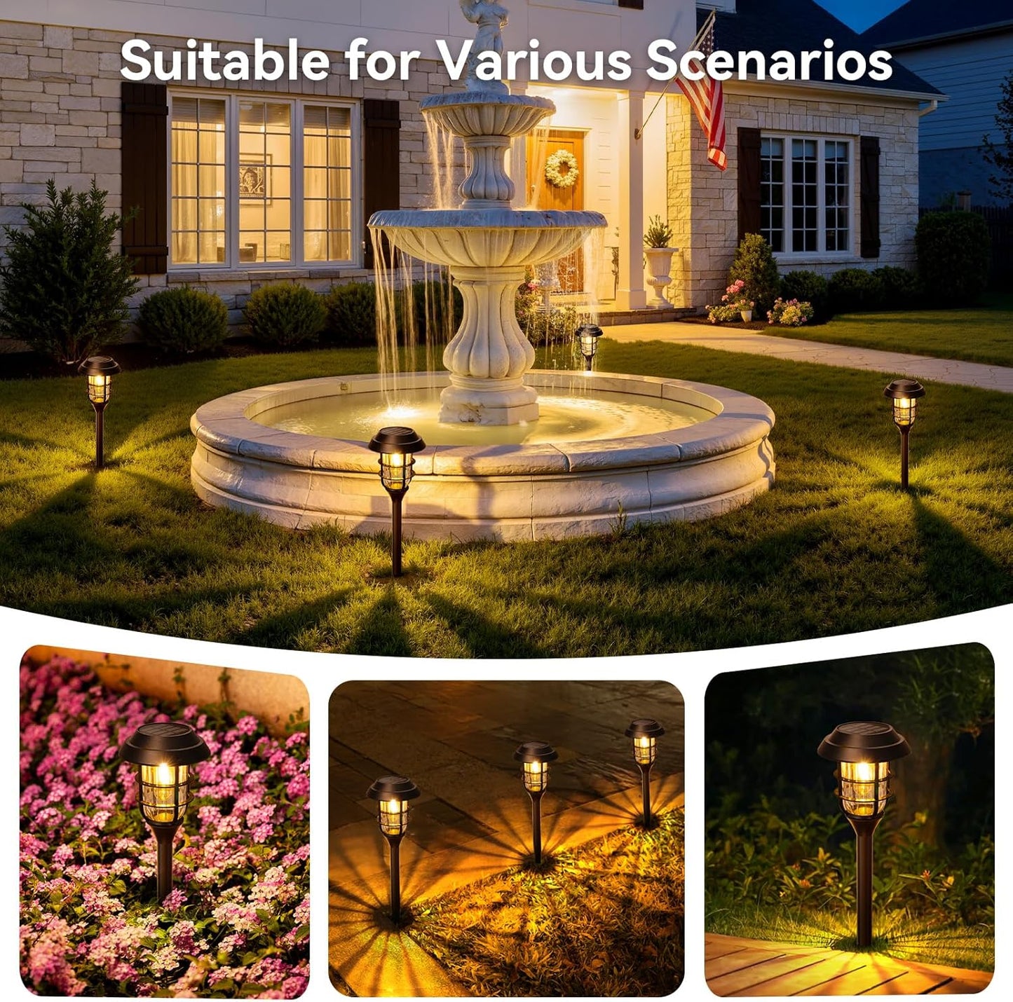 LETMY Solar Pathway Lights Outdoor, 8 Pack Bright Solar Lights Outdoor, IP66 Waterproof Auto On/Off Solar Garden Lights Solar Powered Landscape Lighting for Yard Patio Walkway Driveway Pathway - Black