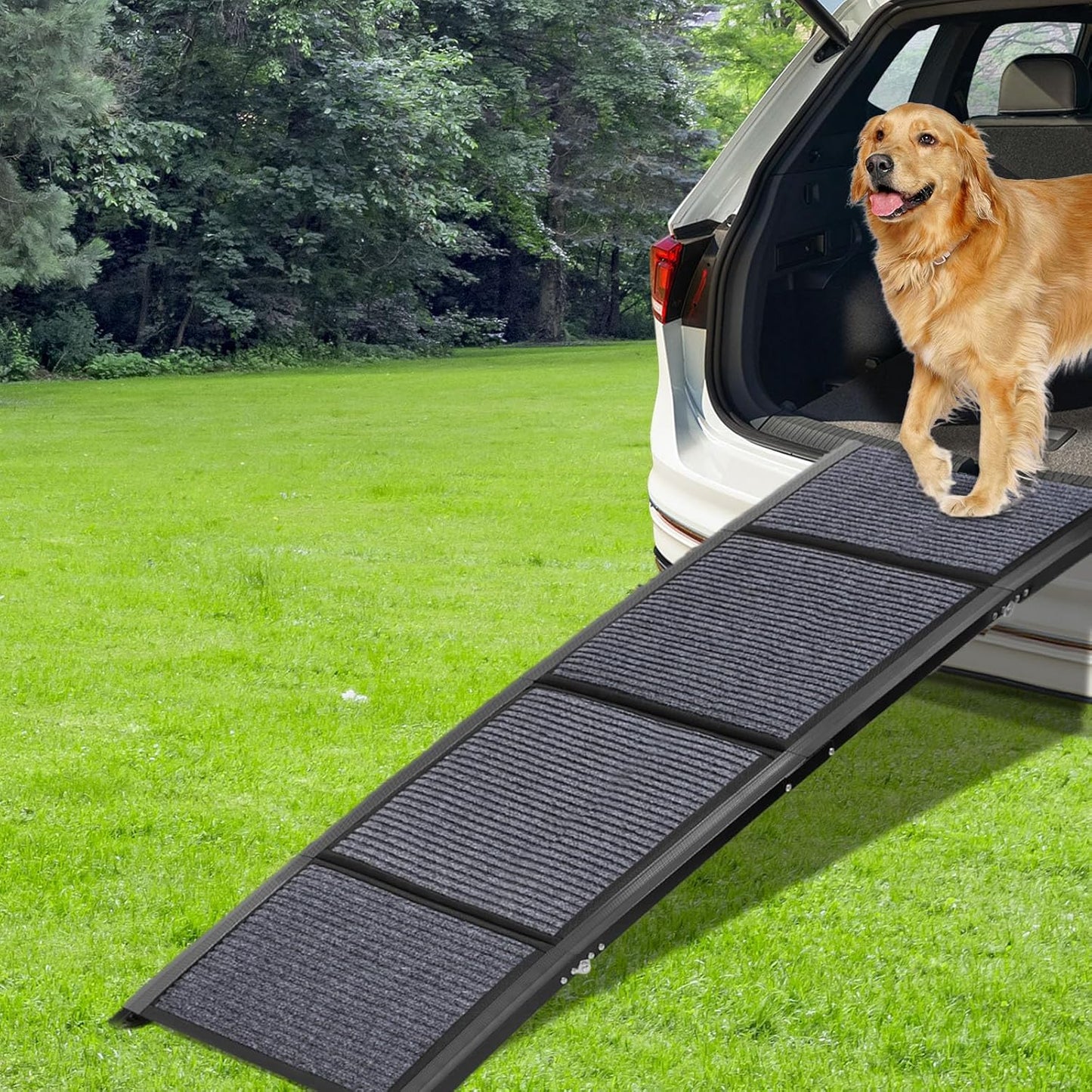 GaliGali Dog Ramp for Car, Portable Folding Pet Stair Ramp with Non-Slip Carpet, 71"Long&19.7"Wide, Wider Dog Stair Allows Medium to Large Dogs Up to 250 lbs to Enter Car SUV and Truck GALILVTI180 50