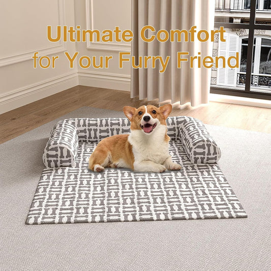 Orthopedic Dog Bed for Large Dogs, Washable Sofa Protector Pet Bed with 3-Sided Bolster, Shredded Memory Foam & Plush Support, Non-Slip Bottom for Medium & Small Dogs (Grey)
