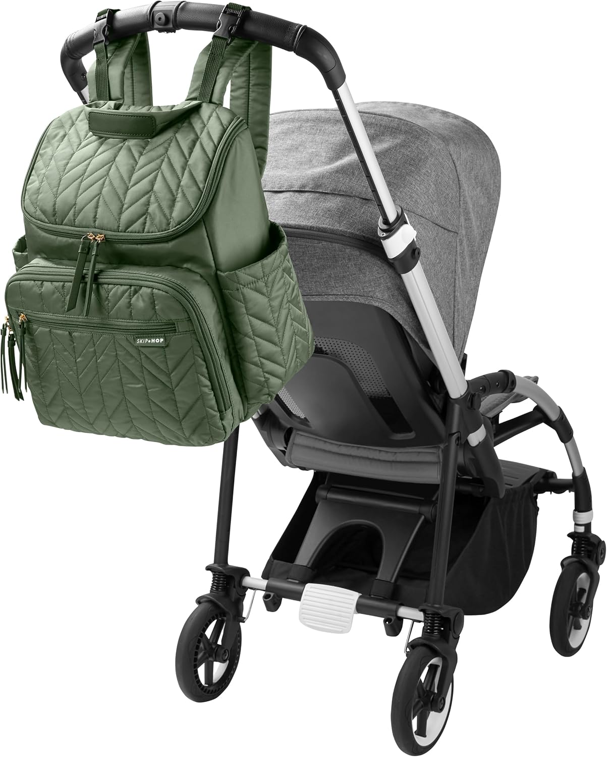 Skip Hop Diaper Bag Backpack: Forma, Multi-Function Baby Travel Bag with Changing Pad & Stroller Attachment, Sage