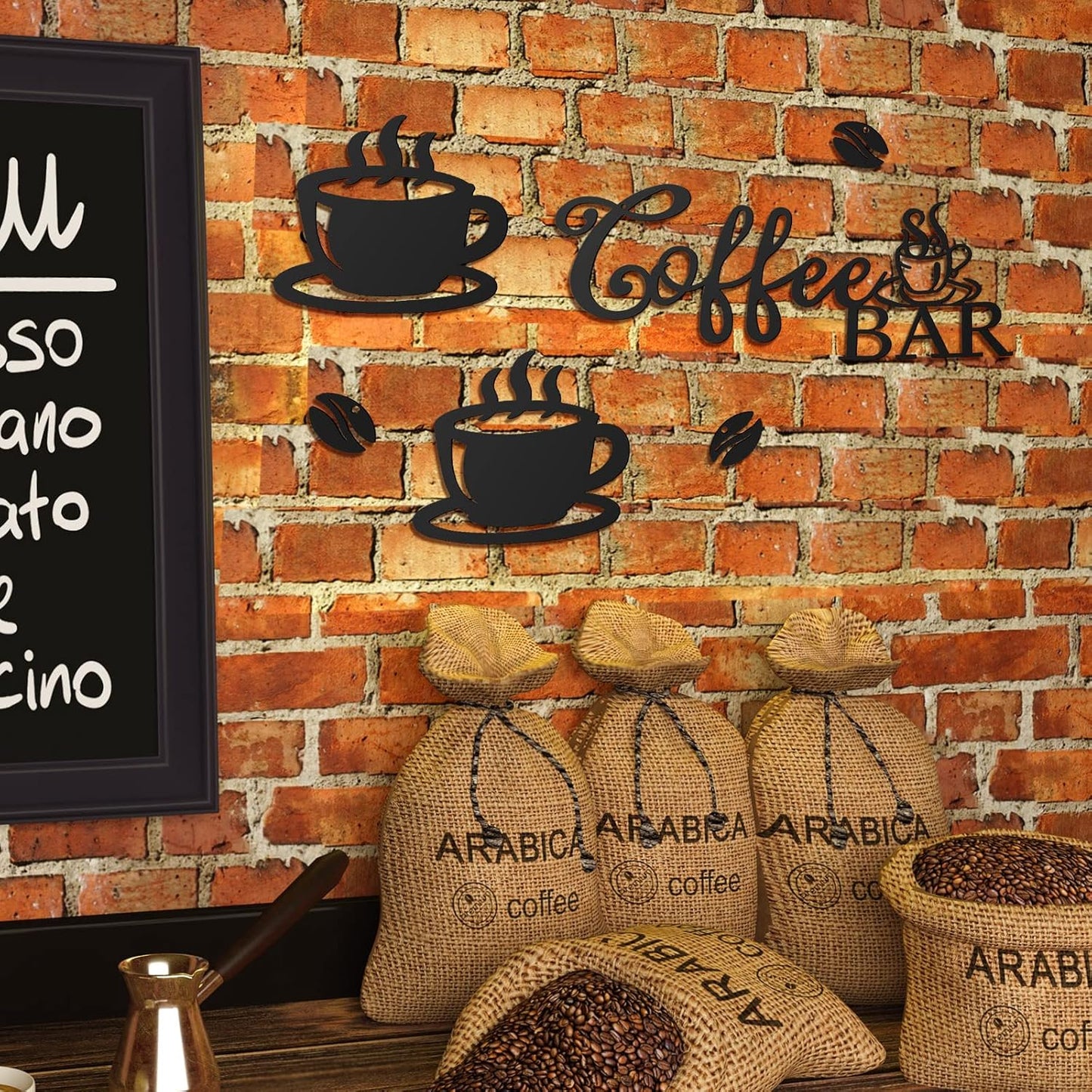 Ferraycle Coffee Bar Rustic Metal Sign Rustic Coffee Bar Hanging Wall Decor Coffee Signs for Coffee Bar Metal Coffee Wall Art for Coffee Bar Home Office Kitchen (Coffee Bar, Bean and Cup Style)