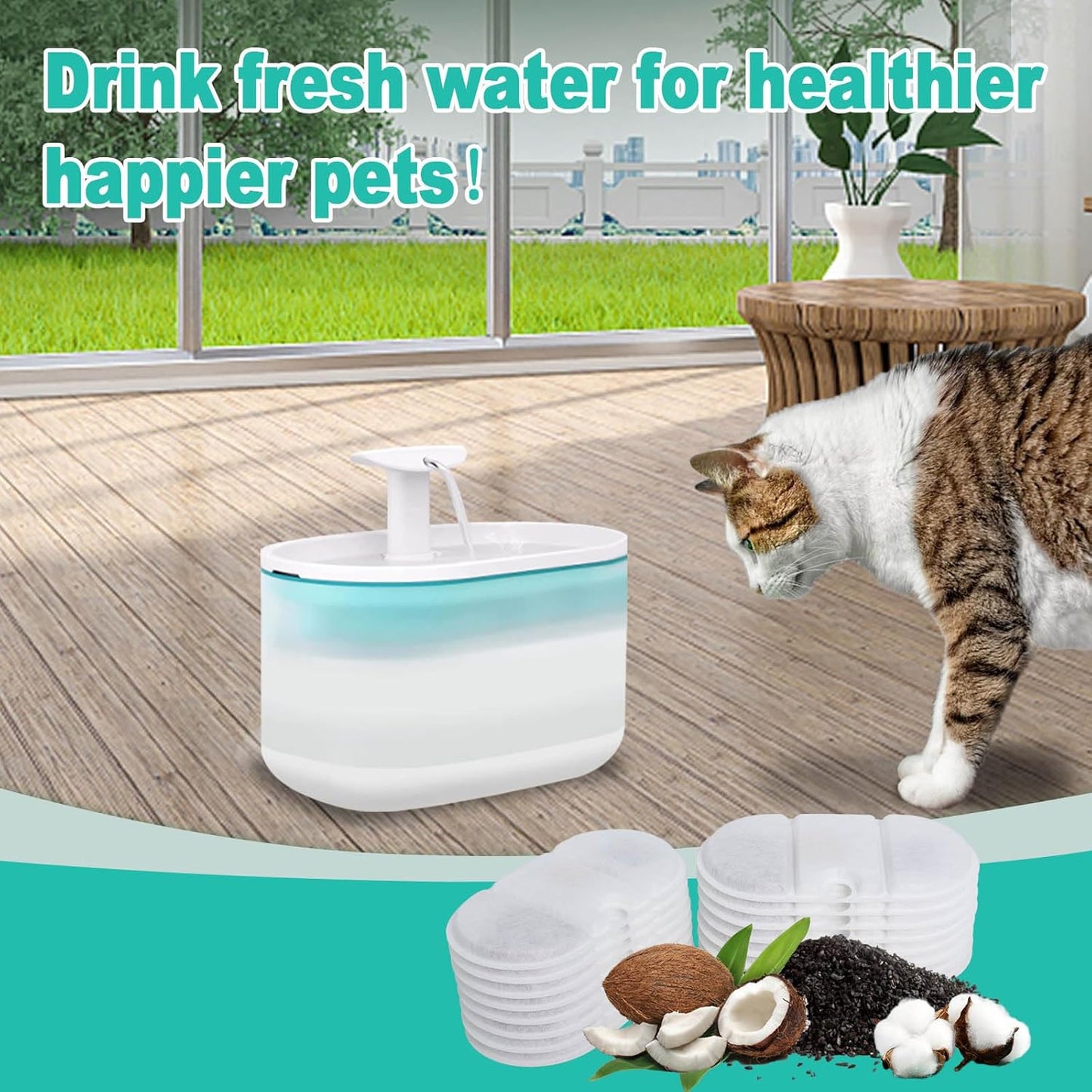 Cat Water Fountain Replacement Filters Compatible with PETLIBRO PLWF002-71oz/2.1L Capsule Pet Fountain, Dog Dispenser Replacement Filter Set with Sponges