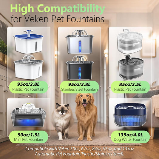 12+12 Pack Pet Fountain Replacement Filters Compatible with Veken 67oz 84oz 95oz 135oz Plastic Stainless Steel Pet Water Dispenser, Cat Water Fountain Filters for Dog Cat with Foam Filter