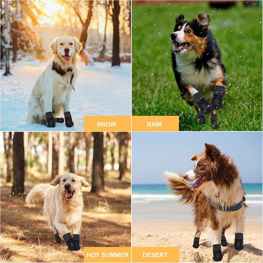 Dog Boots for Large Dogs, Medium Dogs and paw Guards for Snowy Winters, hot Summer Roads, Waterproof Rainy Days, Outdoor Walking, and Non-Slip Indoor Hard Surfaces 4 Pieces