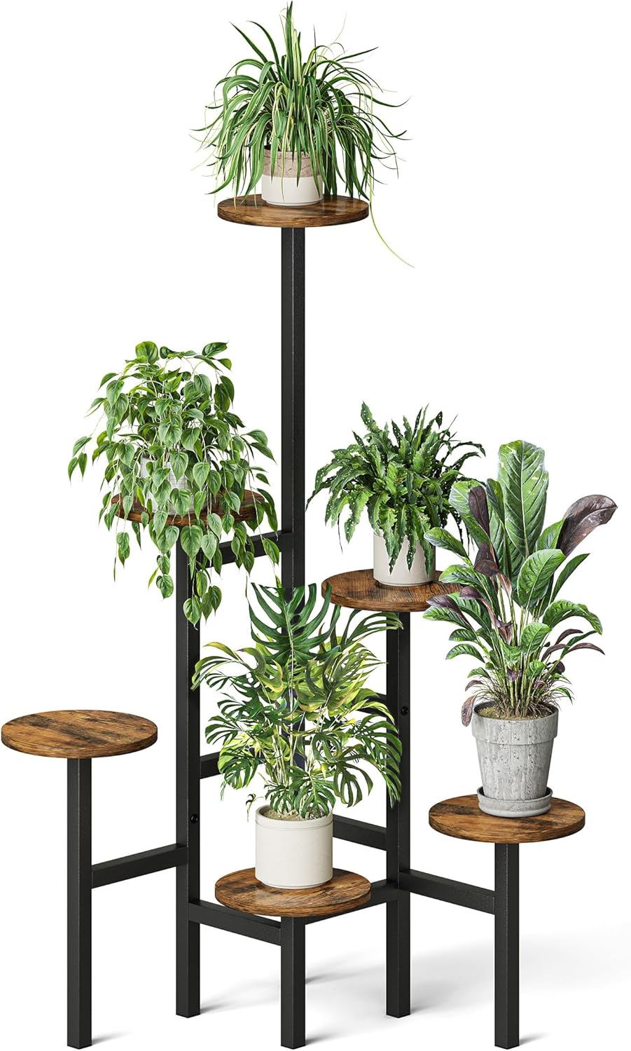 6 Tier Corner Plant Stand Indoor Outdoor, Tall Large Plant Shelf for Multiple Plants, Tiered Flower Pot Holder, Metal Display Plant Shelves for Living Room, Balcony, Patio, Garden(Rustic Brown)GPS514R