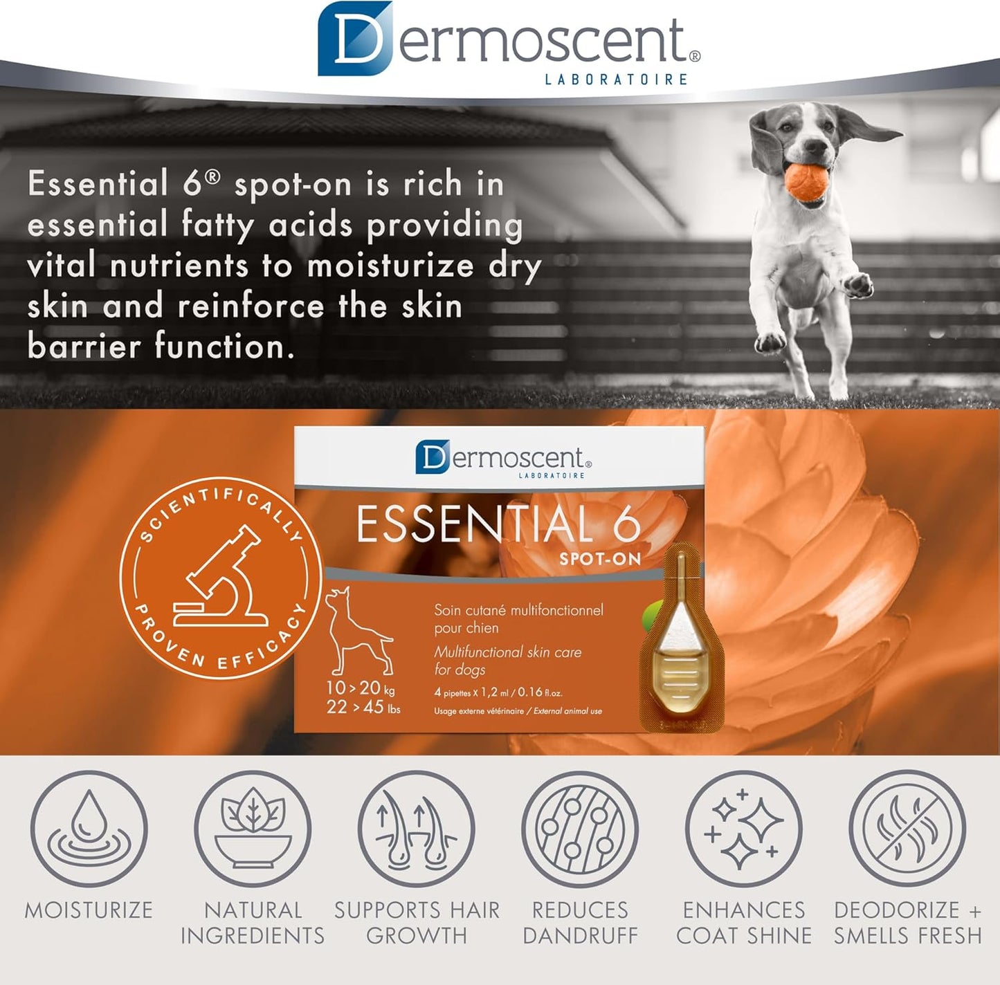 Dermoscent SpotOn Skin Care for Medium Dogs 22 to 44 lbs(10 to 20 kg)