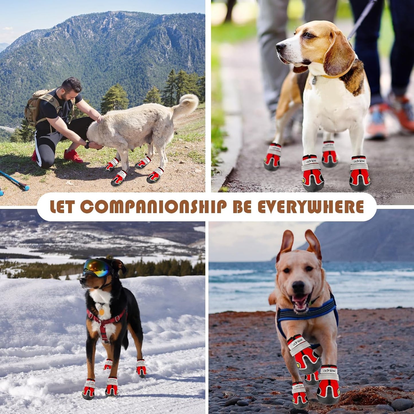 Dog Shoes Large Size Dogs, Medium Dog Booties-Dog Boots & Paw Protectors, 4PCS Shoes for Dogs with Reflective Strip, Anti-Slip Sole for Hot Pavement, Rain, Snow Walking, Hiking. (Red, 6)