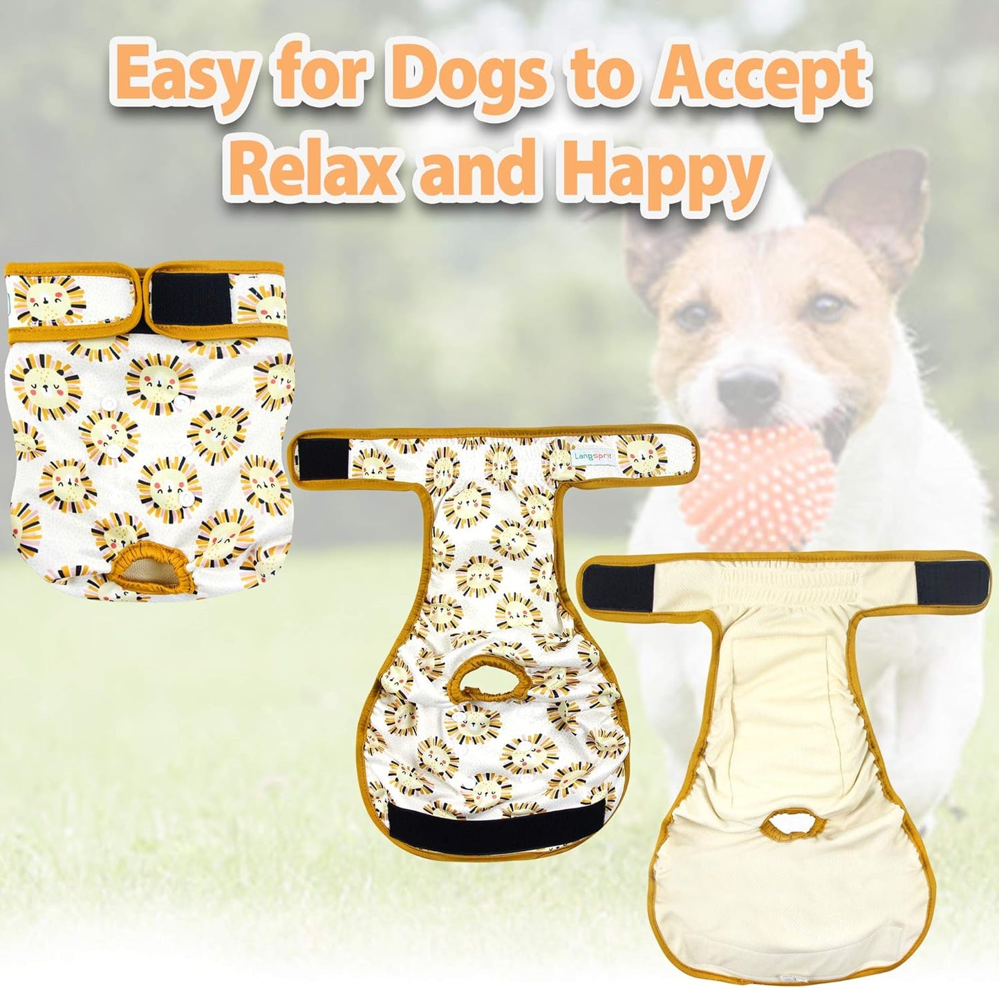 Langsprit Washable Female Dog Diapers (3 Pack) - Doggie Reusable Small Medium Large Dog Diapers for Doggy Puppy Female in Period - Highly Absorbent Dog Heat Panties (Medium,Rabbit, Owl, Lion)
