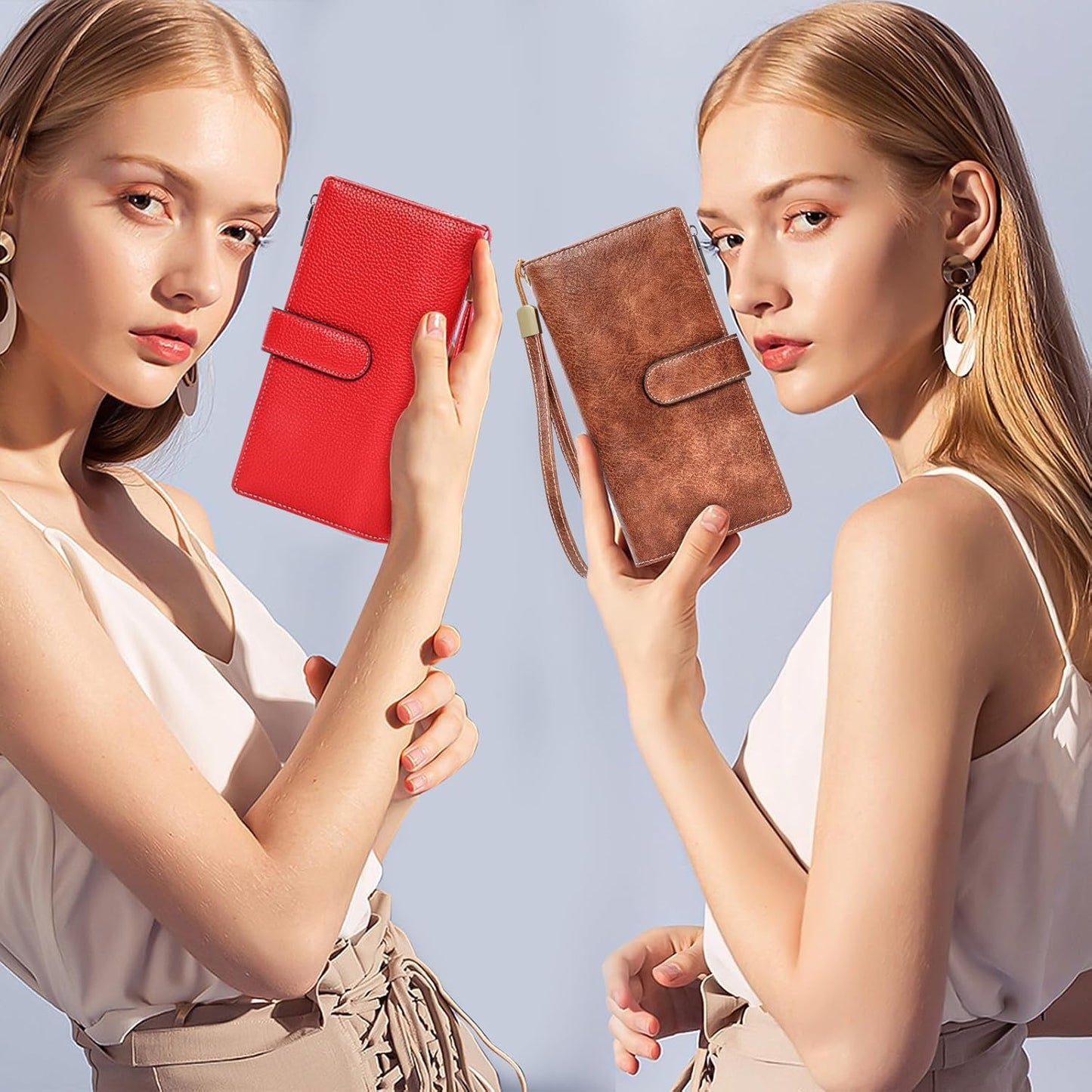Womens Wallet RFID Blocking Large Capacity Credit Card Holder Long Purses for Women with Wristlet Pocket ID Window
