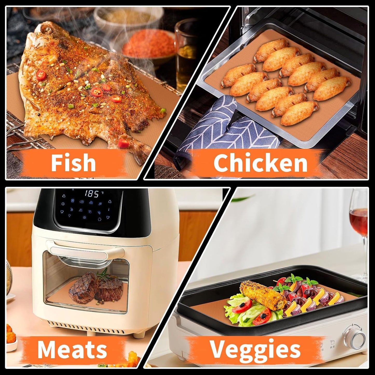 WIBIMEN Grill Mats for Outdoor Grill, Copper 7pcs Grill Mat, 100% Non-Stick PFOA Free 15.75 x 13", Heavy Duty, Reusable and Easy to Clean - Gas Charcoal & Electric BBQ