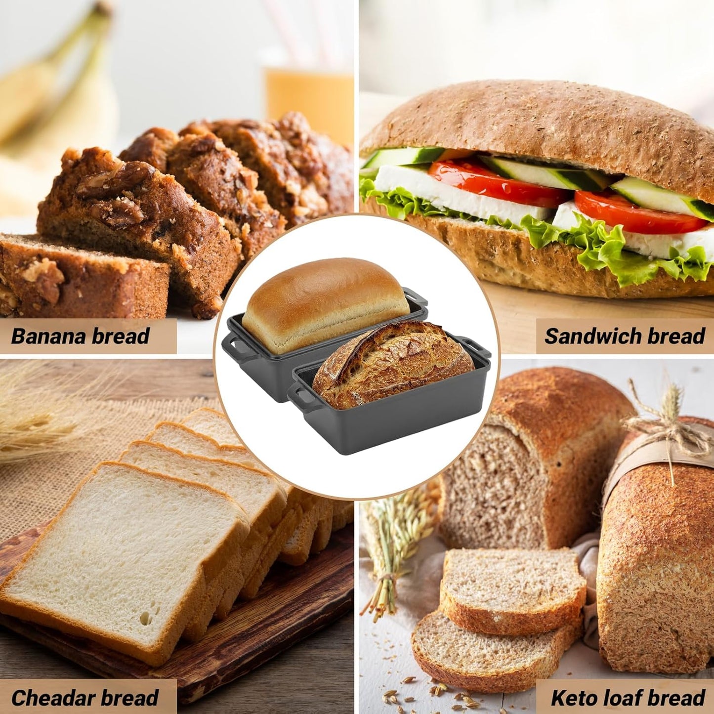 9×5 Inch Cast Iron Loaf Pan with Lid | Bread Baking Pan | Even Heat Distribution for Homemade Bread, Cake, and Meatloaf | 2 Piece Set