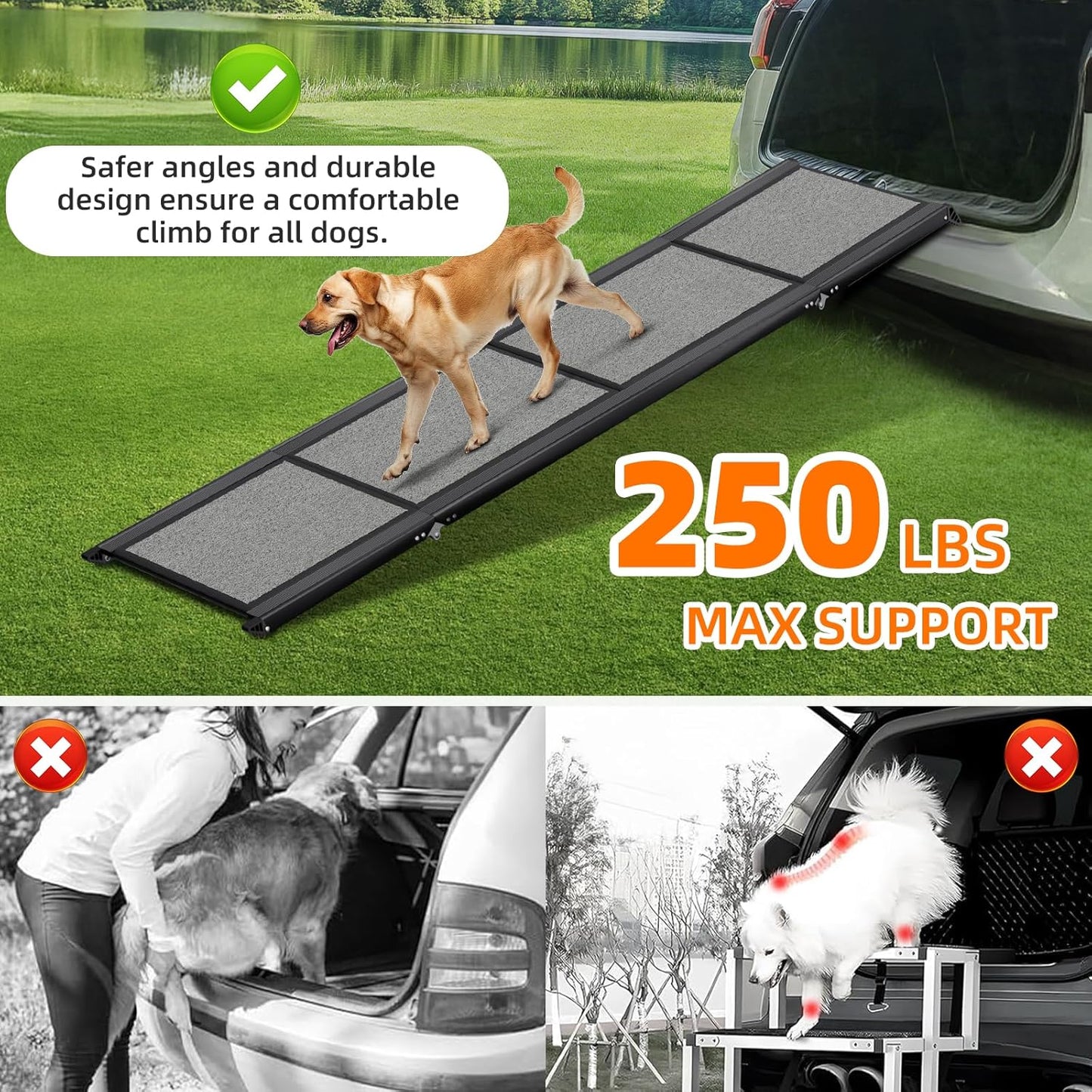 Dog Ramp for Car ๐๐โ๐ฑ๐๐โ Large Folding Pet Stair Ramps for Truck, SUV, with Non-Slip Surface, Up to 250LBS, Outdoor Dog Car Ramp for Medium & Large Dogs, Portable Pet Steps