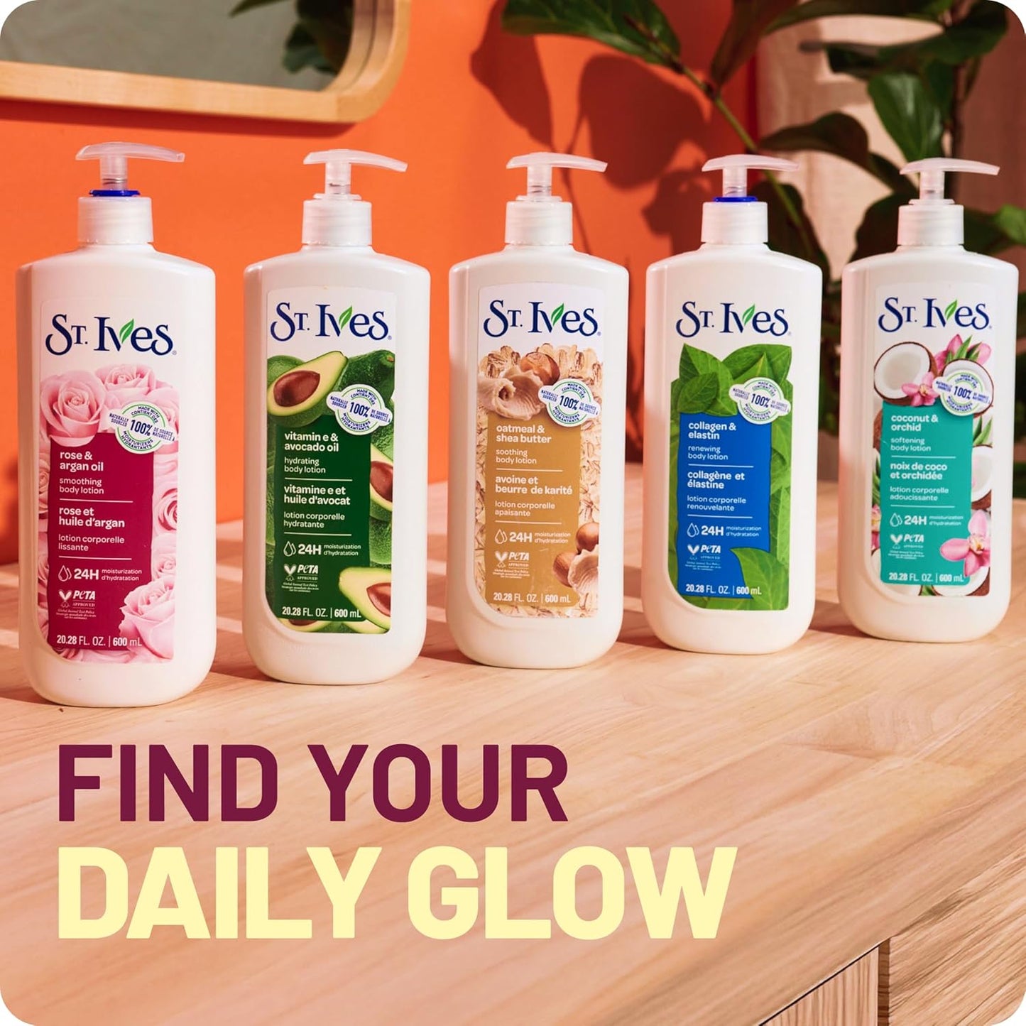 St. Ives Smoothing Hand & Body Lotion for Women with Pump, Daily Moisturizer Rose and Argan Oil for Dry Skin, Made with 100% Natural Moisturizers, 21 fl oz, 4 Pack