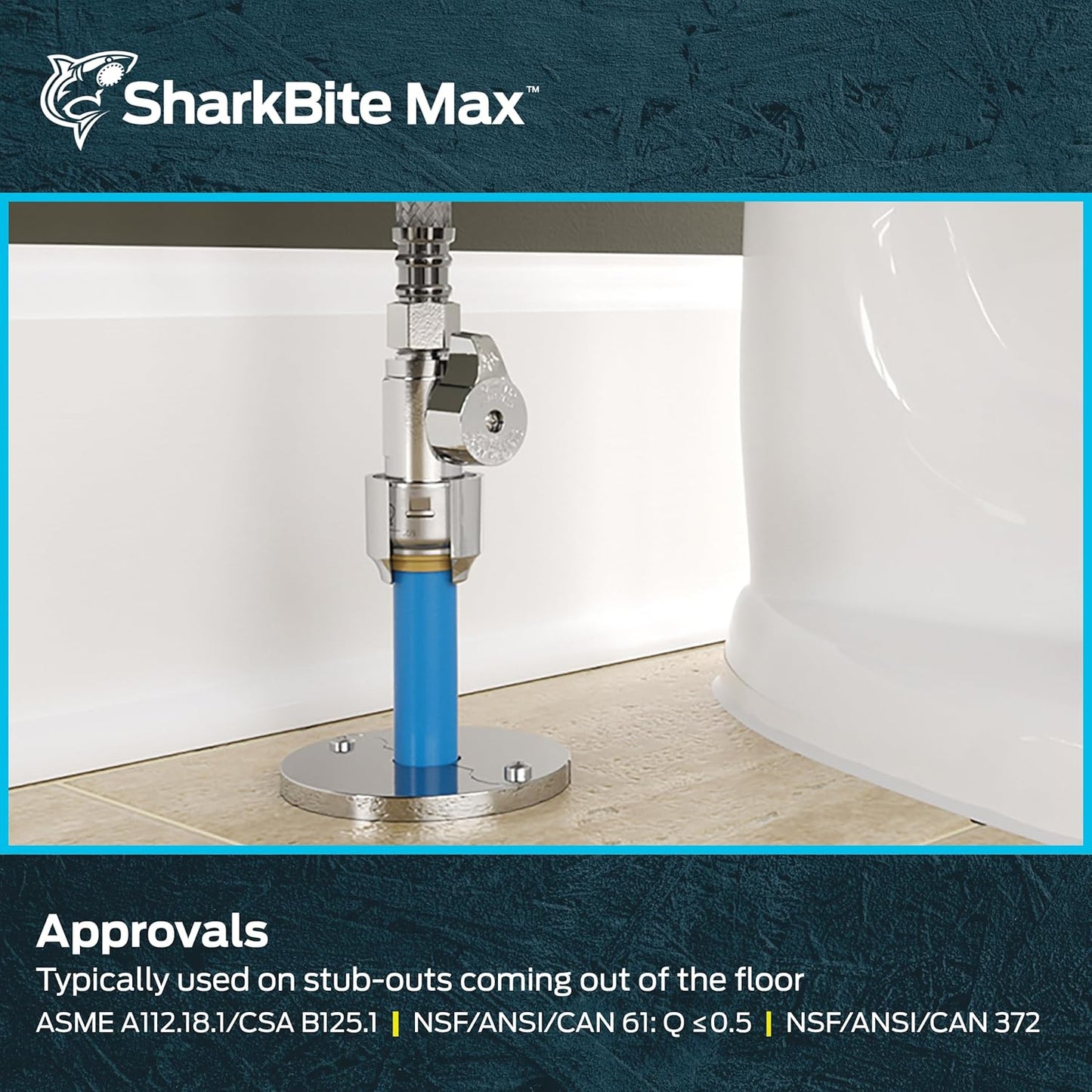 SharkBite Max 1/2 x 3/8 Inch Compression Straight Stop Valve, Quarter Turn, Push to Connect Brass Plumbing Fitting, PEX Pipe, Copper, CPVC, PE-RT, HDPE, UR23037
