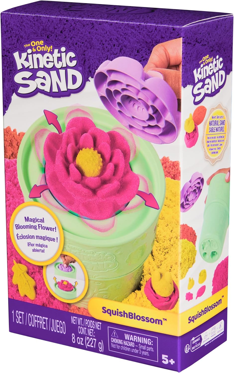 Kinetic Sand, SquishBlossom Blooming Flower, Easter Basket Stuffers, Includes 8oz Neon Yellow & Pink Moldable Play Sand, Pot & Molds, Sensory Toys for Kids