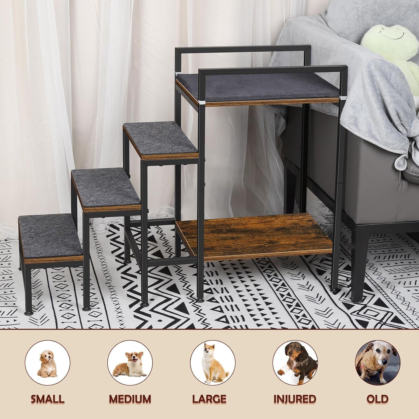 Pet Window Perch with Stairs, Dog Bunk Beds with Stairs, 4 Steps Dog Stairs for High Beds for Small Dogs and Cats