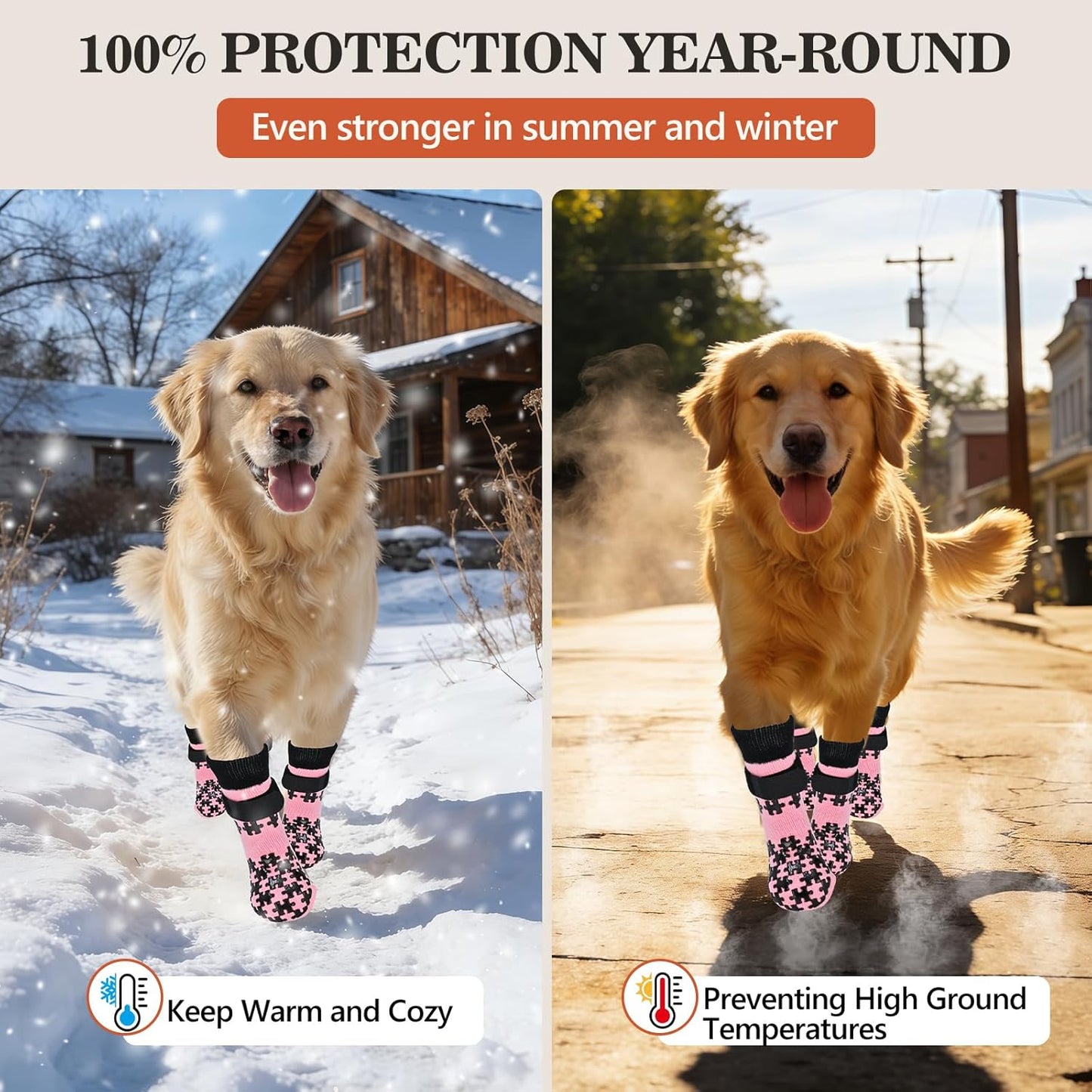 Dog Grip Socks - Double Side Dog Socks with Grippers to Prevent Licking Paws, No Twist Dog Non Slip Paw Socks for Small Medium Large Senior Dogs, Pink, M