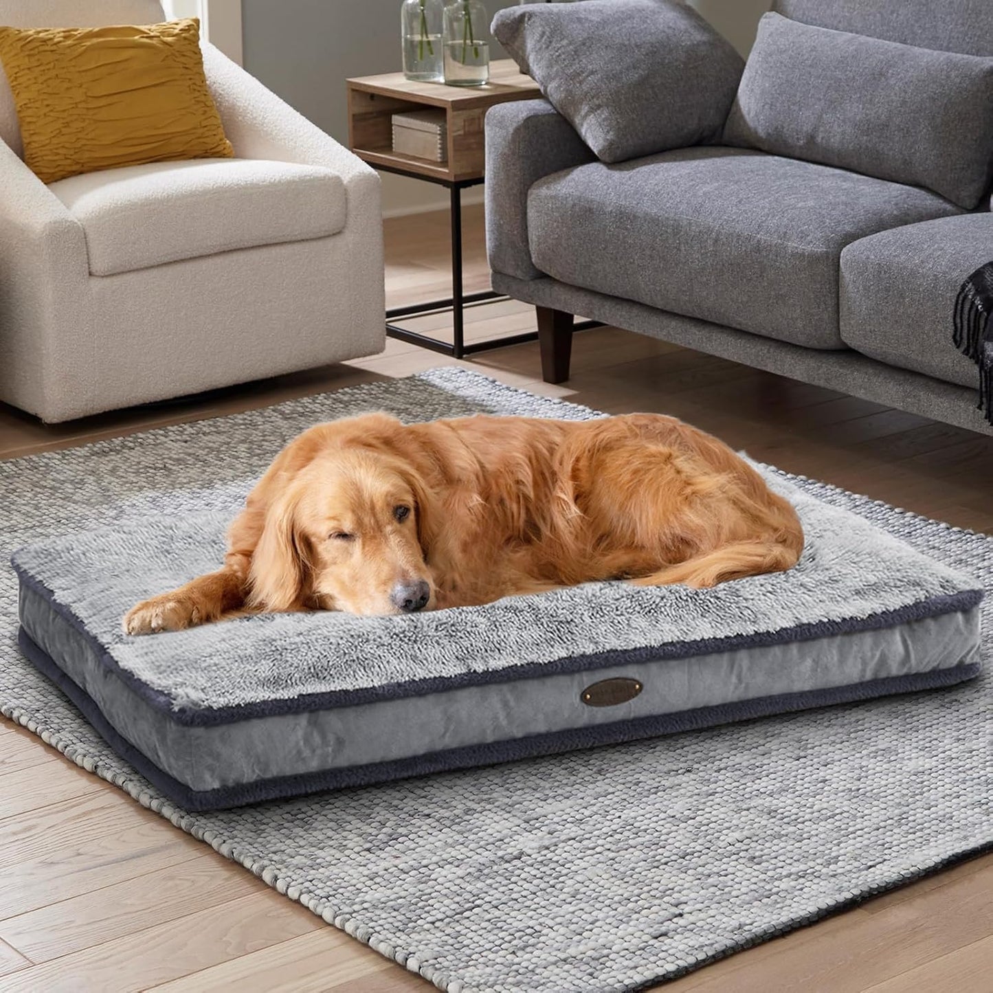 Dog Bed for Large, Medium Dogs Breeds, Deluxe Plush Dog Crate Beds, Comfy Kennel Pad, Pet Sleeping Mat, Waterproof, Removable and Machine Washable Cover & Non-Slip Bottom, 40"X28" Grey