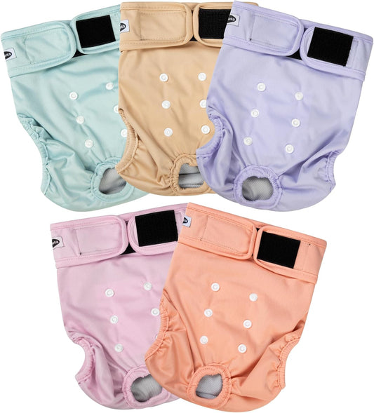 Reusable Washable Dog Diapers Female, Highly Absorbent Doggie Diapers, Size Adjustable Puppy Diapers for Dog Period Panties(5 Pack)