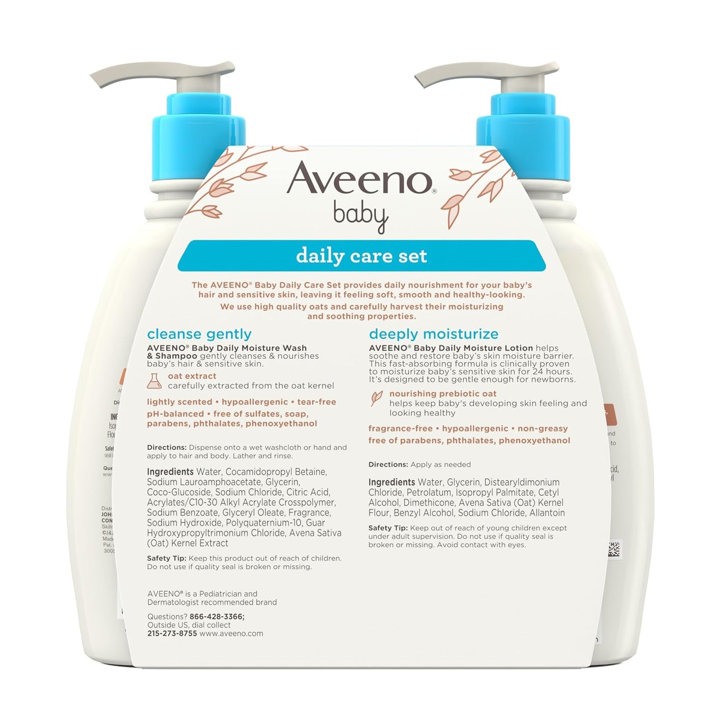 Aveeno Baby Daily Care Gift Set with Oat Extract & Prebiotic Oat, Contains Daily Moisturizing Body Lotion & Gentle 2-in-1 Baby Bath Wash & Shampoo, Hypoallergenic & Paraben-Free, Two Pack