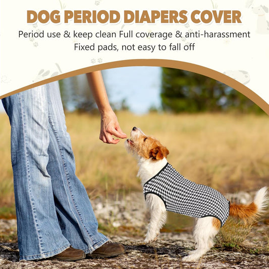 Dog Diapers Suit Period Onesie for Female Dog Sanitary Panties Male Doggy Heat Diapers Cover Fit for Small Medium Dogs Black Plaid, X-Large