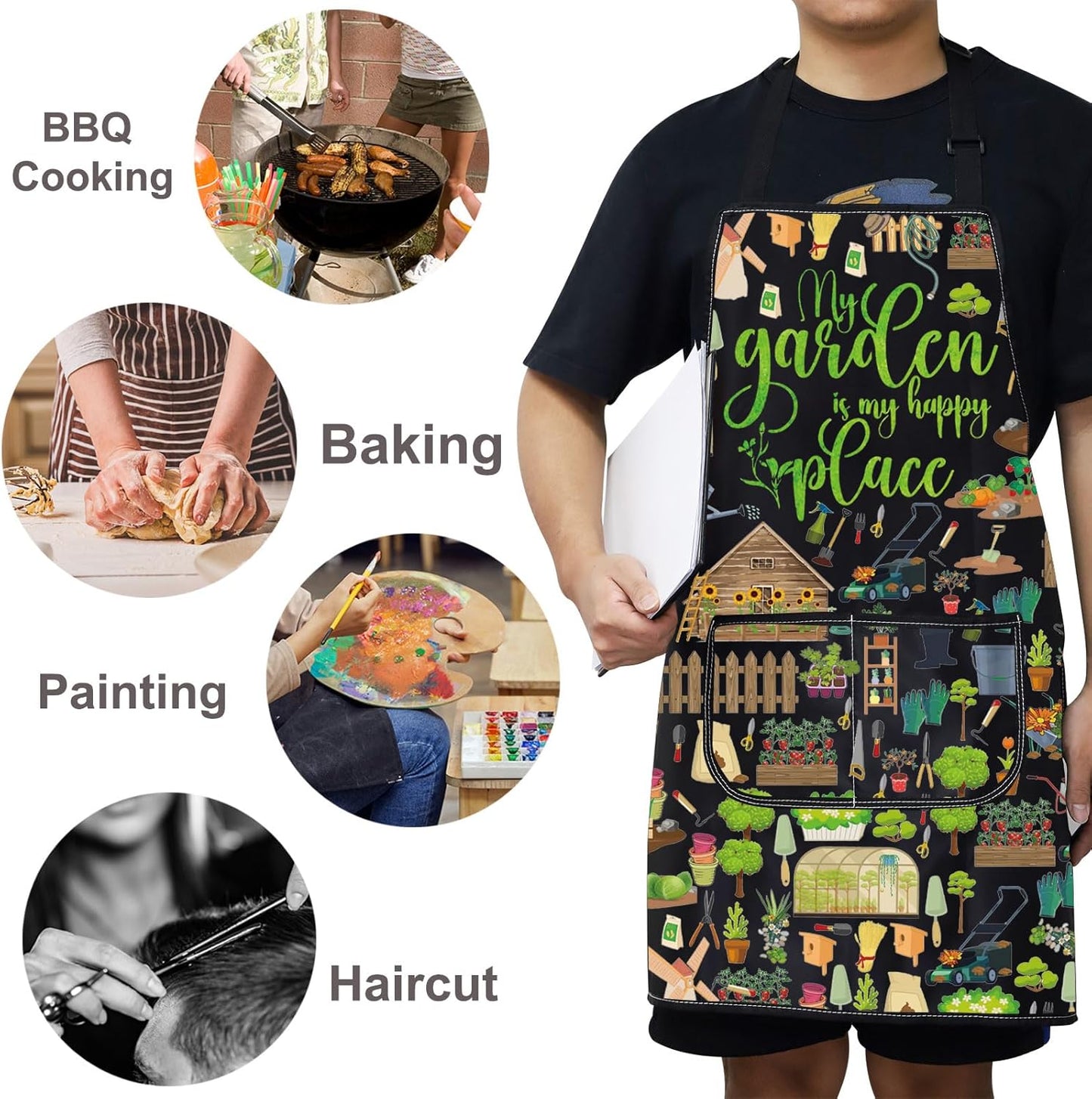 WZMPA Gardening Apron With Pockets Gardener Gifts The Garden Is My Happy Place Adjustable Apron For Gardener Florist