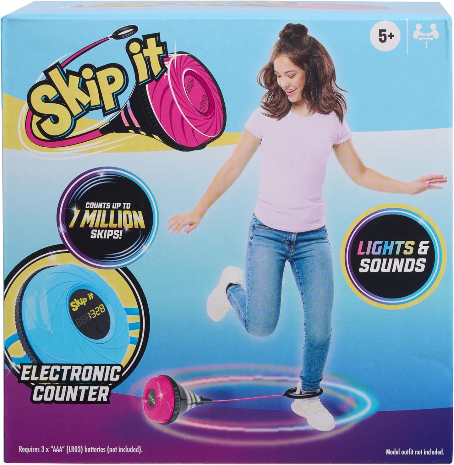Just Play Skip It Retro Outdoor Toy, Light Up Ball and Digital Counter, Pink, Soft Foam Padded Ankle Ring, 31-inch Long, Screen Free Play, Toys for Kids Ages 5 Up