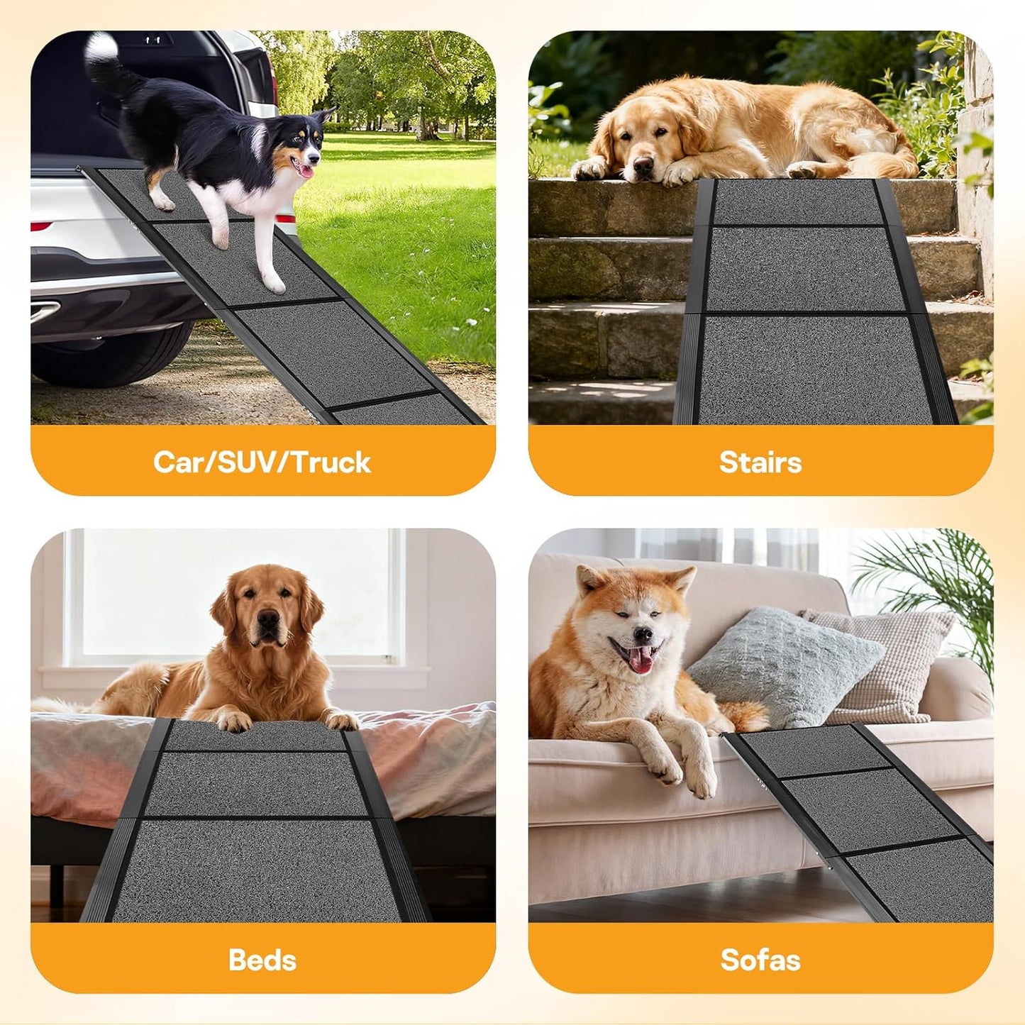 Dog Ramps for Large Pets, 71" Extra Long & 20" Extra Wide Foldable Aluminum Dog Ramp for Car, Support Up to 300LBS, Portable Non-Slip Rug Surface Pet Ramps for SUV, Truck, Van, Stairs, Bed, Couch
